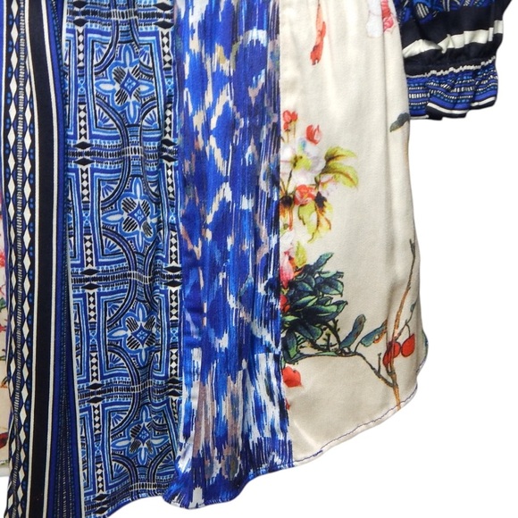 Hale Bob Off-The-Shoulder Mini Dress Colorful Patchwork Peasant Boho Size XS - Picture 3 of 7